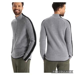 Icebreaker Lodge Half Zip Sweater Gray Black Merino Wool Classic Warm Mens XL